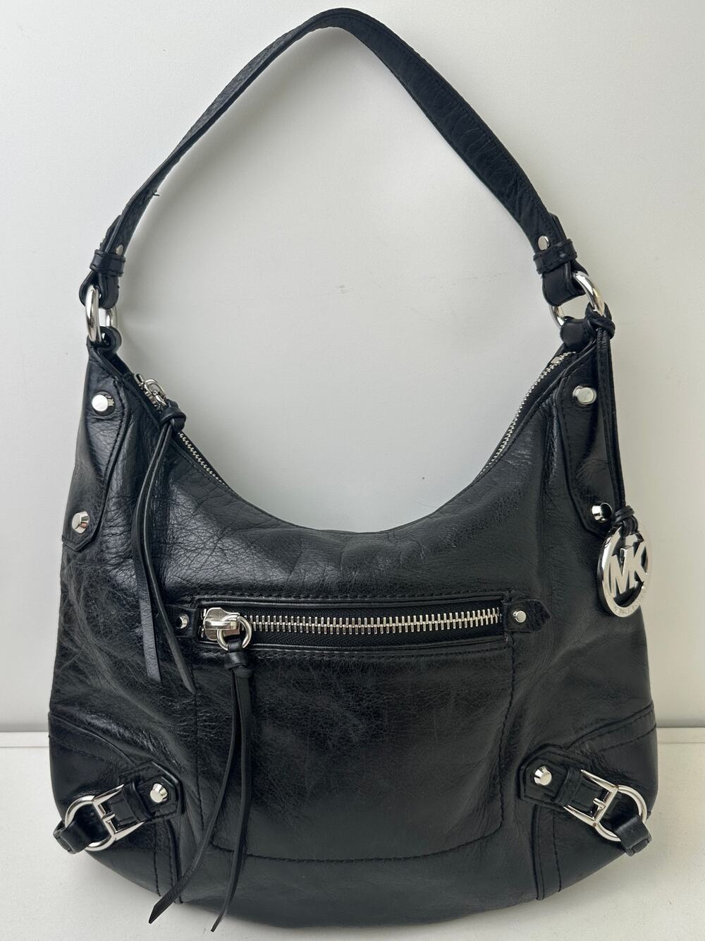 Michael Kors Fallon Black Leather Hobo Shoulder Bag